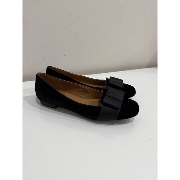 NWOT Isaac Mizrahi Suede Square Toe Bow Slip On Ballet Flats Black Women's US 8 - Picture 3 of 6